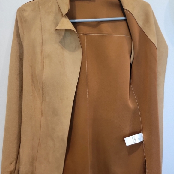 Bellina XS Faux Suede Tan Open Front Long Jacket NWOT - Picture 2 of 9